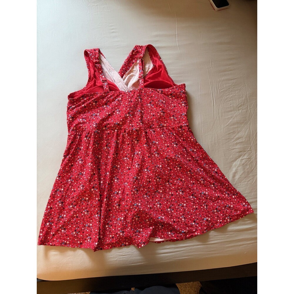 Lands' End Scoop Neck Mini Swim Dress 26W Coral Rose Floral UPF 50 - Picture 2 of 5